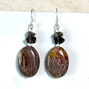 2/$20, Genuine Jasper & Smoky Quartz Gemstone Sterling Silver Hook Earrings